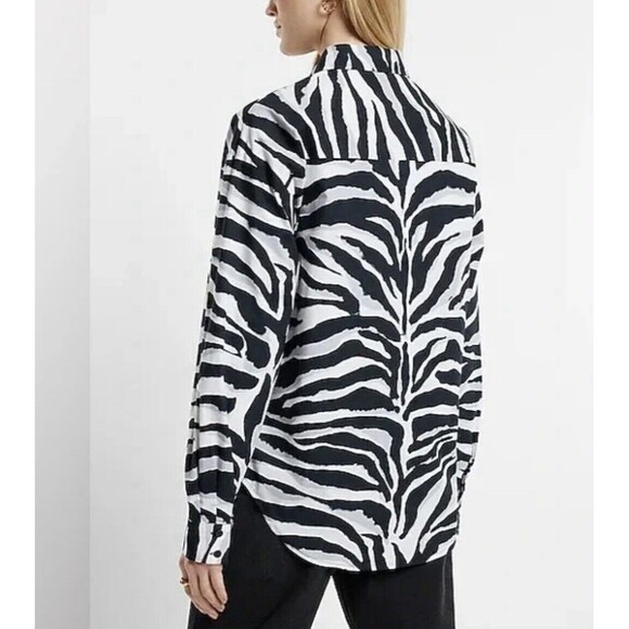 Express Women Size S Zebra Print Boyfriend Poplin Portofino Shirt Career - Picture 10 of 13